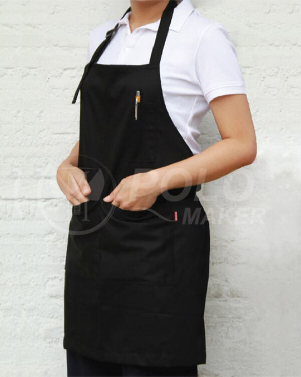 ผ้ากันเปื้อน Comb Twill สายคล้องคอ สีดำ