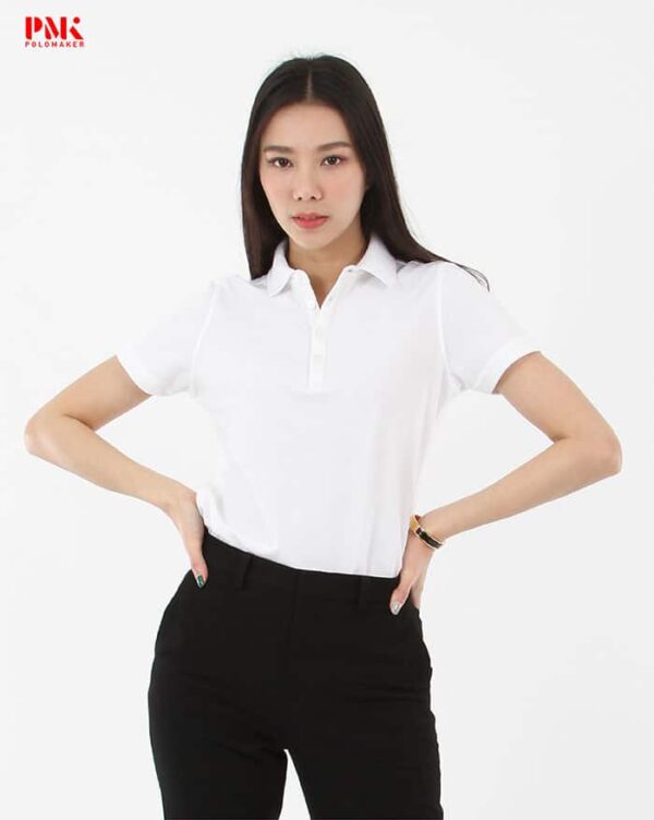 เสื้อโปโลพรีเมี่ยมผ้า CoolPlus CA001 สีขาว - Image 8