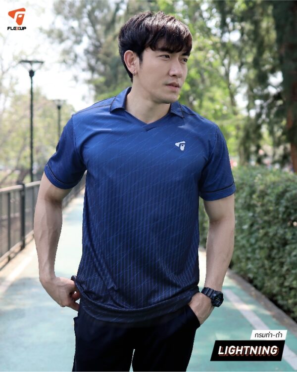 เสื้อกีฬา FlexUp LightPlus Star รุ่น Lightning สีกรมท่า-ดำ