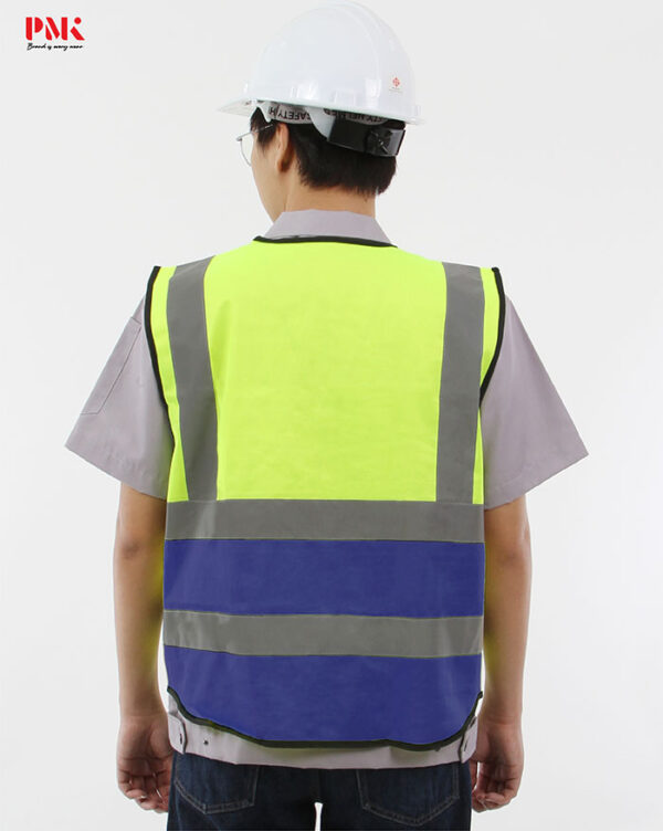 เสื้อกั๊กเซฟตี้มีกระเป๋า (ผ้าPolyester) สีเขียว/น้ำเงิน - Image 2