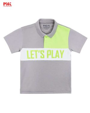 เสื้อโปโลเด็ก Let's Play #2 สีเทา/เขียว/ขาว