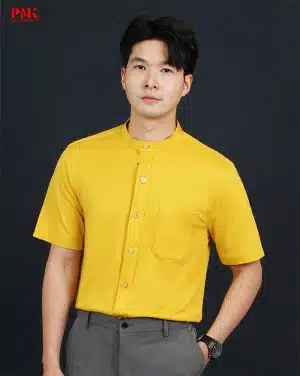 เสื้อเชิ้ตแขนสั้น Prima สีเหลืองมัสตาร์ด F04PE0006