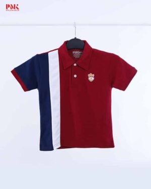 เสื้อโปโลเด็กแบบพิเศษ (Limited) สีแดงเลือดนก/ขาว/กรม 11TCX0200Y