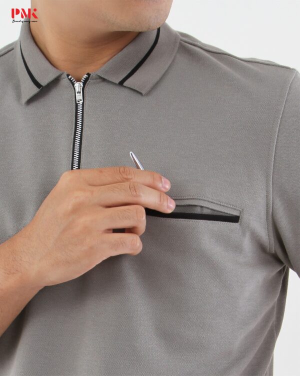 เสื้อโปโล CoolPlus CA Zipper Wear สีซีเมนต์ - Image 5