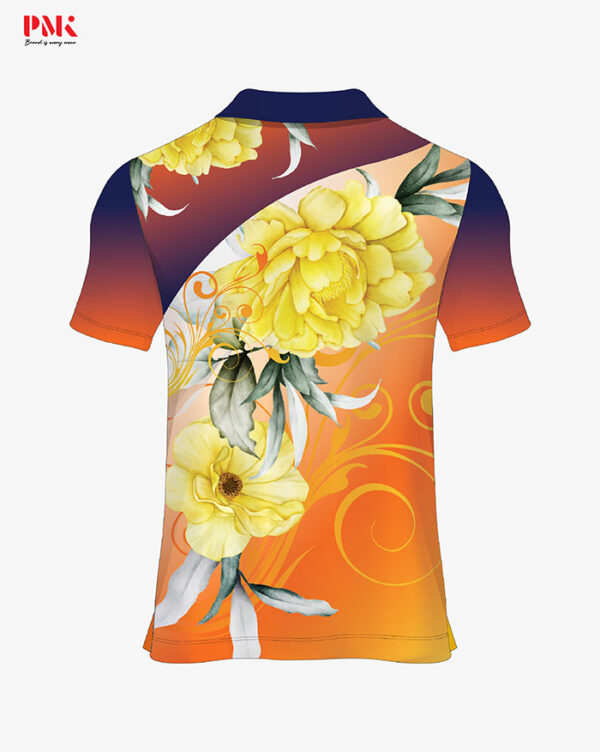 (สินค้าหมด) เสื้อโปโลพิมพ์ลาย ดอกสุพรรณิการ์ สีส้ม-เหลือง - Image 2