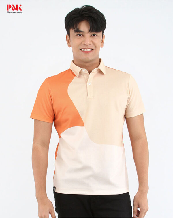 เสื้อโปโลพิมพ์ลาย Graphene Printed EPPS05 สีเบจ-ส้ม