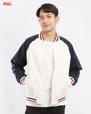 แจ็คเก็ต Baseball Premium สีครีมตัดต่อกรมท่า
