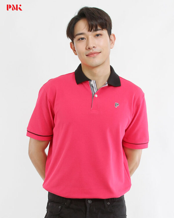 เสื้อโปโล Coolplus Coolway สีชมพูบานเย็นปกดำ - Image 3