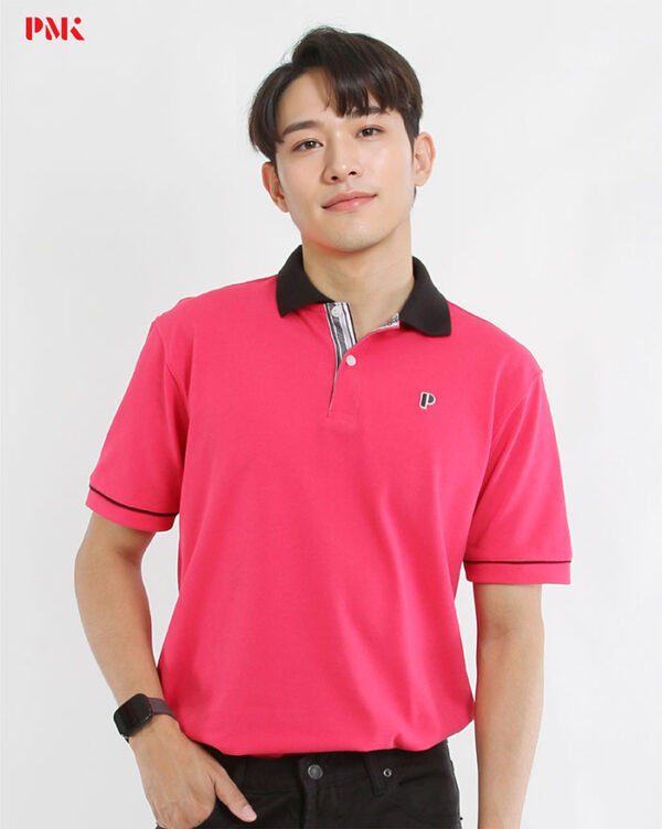 เสื้อโปโล Coolplus Coolway สีชมพูบานเย็นปกดำ