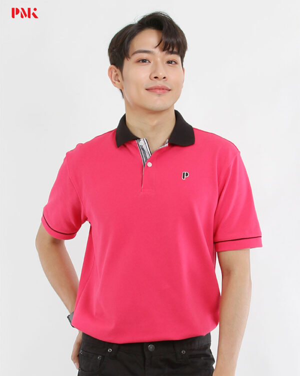 เสื้อโปโล Coolplus Coolway สีชมพูบานเย็นปกดำ - Image 2