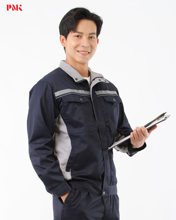 เสื้อช็อปแขนยาว Active Pro สีกรมท่าตัดต่อเทา - Image 3