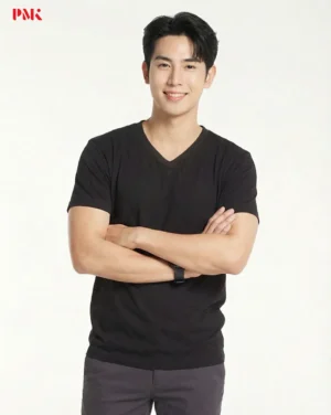 เสื้อยืดคอวี Ultra Light Cotton สีดำ