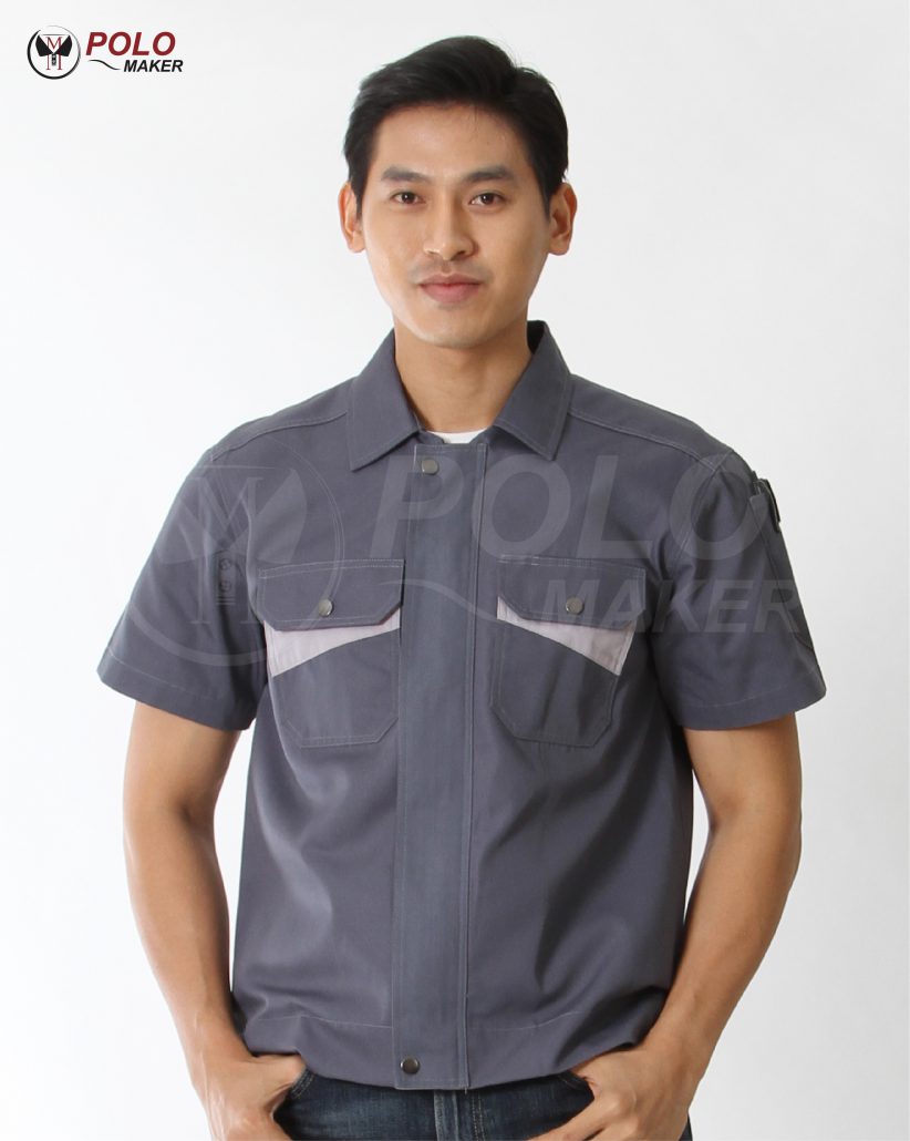 เสื้อช็อป ชุดช่าง สีเทาเข้ม pmkpolomaker