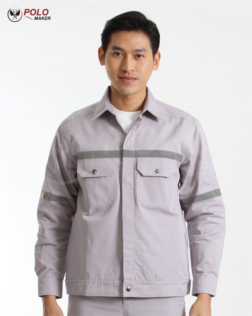 เสื้อช็อปแขนยาว สีเทาอ่อน pmkpolomaker