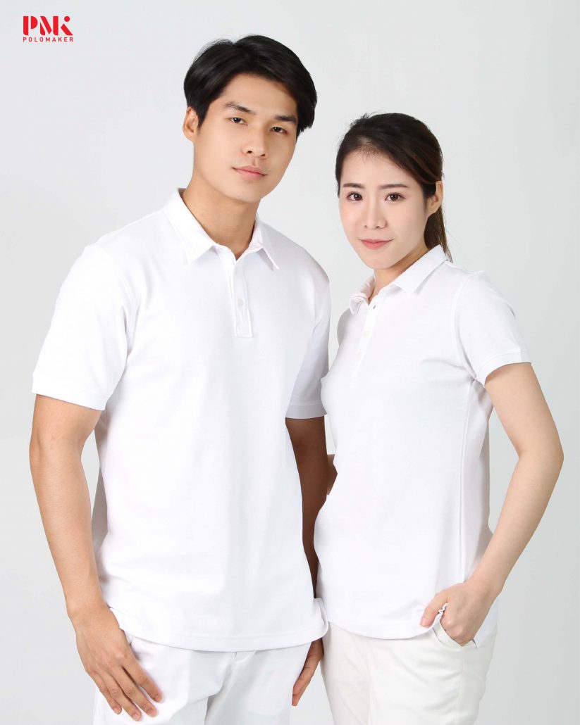 เสื้อโปโล CoolPlus CKS03 สีขาว (ฟังก์ชันกลับหน้าผ้า)