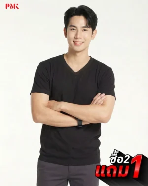 เสื้อยืดคอวี Ultra Light Cotton สีดำ