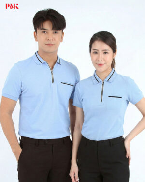 เสื้อโปโล CoolPlus CA Zipper Wear สีฟ้า