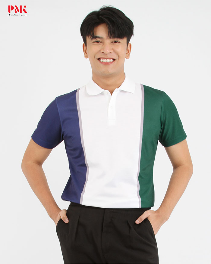 เสื้อโปโลพิมพ์ลาย Printed Pique EPPS03 สีเขียว-กรมท่า