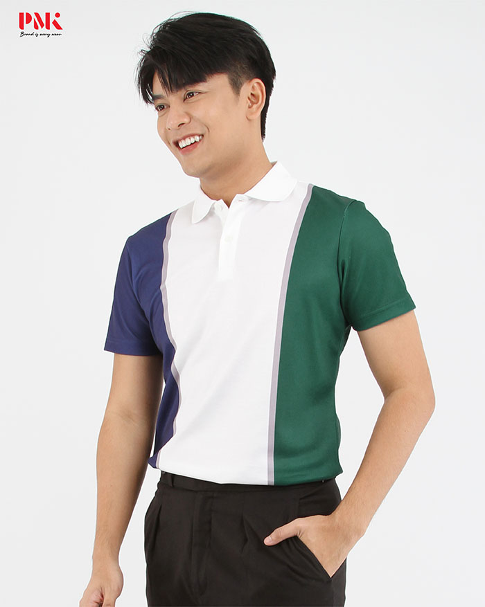 เสื้อโปโลพิมพ์ลาย Printed Pique EPPS03 สีเขียว-กรมท่า - Image 2