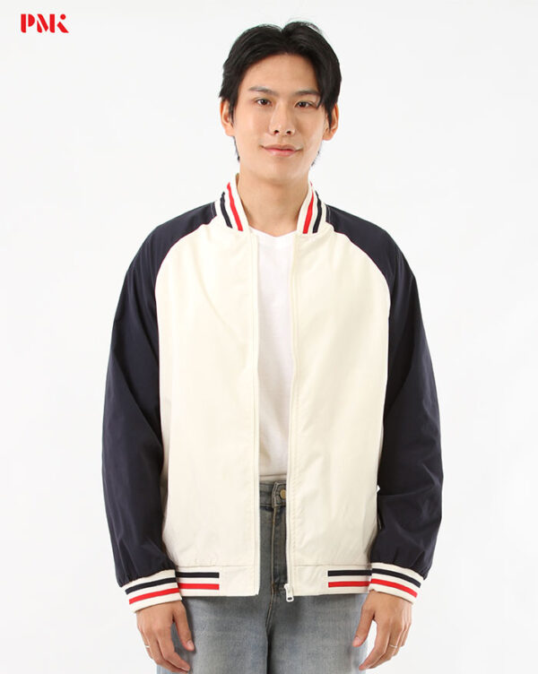 แจ็คเก็ต Baseball Premium สีครีมตัดต่อกรมท่า