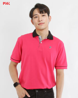 เสื้อโปโล Coolplus Coolway สีชมพูบานเย็นปกดำ
