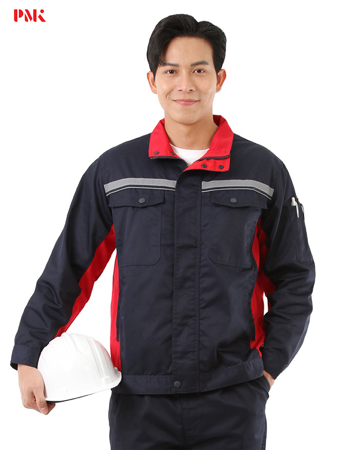 เสื้อช็อปแขนยาว Active Pro สีกรมท่าตัดต่อแดง