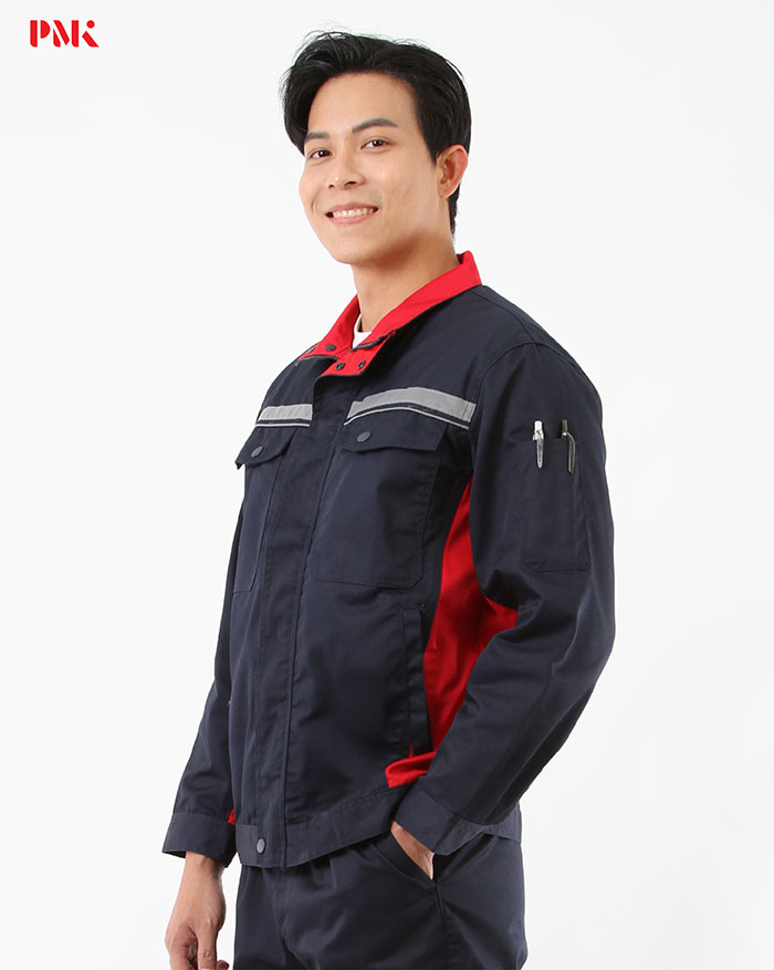 เสื้อช็อปแขนยาว Active Pro สีกรมท่าตัดต่อแดง - Image 2