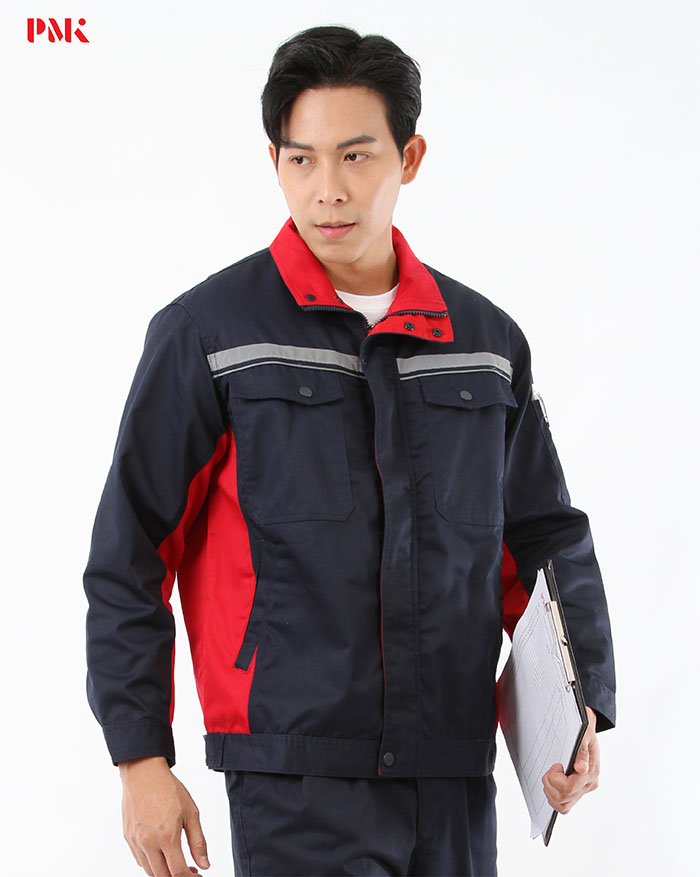 เสื้อช็อปแขนยาว Active Pro สีกรมท่าตัดต่อแดง - Image 3