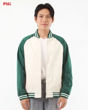 แจ็คเก็ต Baseball Premium สีครีมตัดต่อเขียว