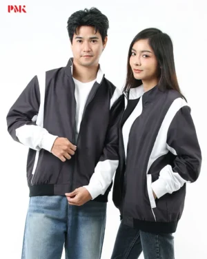 แจ็คเก็ตผ้าไมโครพีชตัดต่อพิมพ์ลาย สีดำ-ขาว