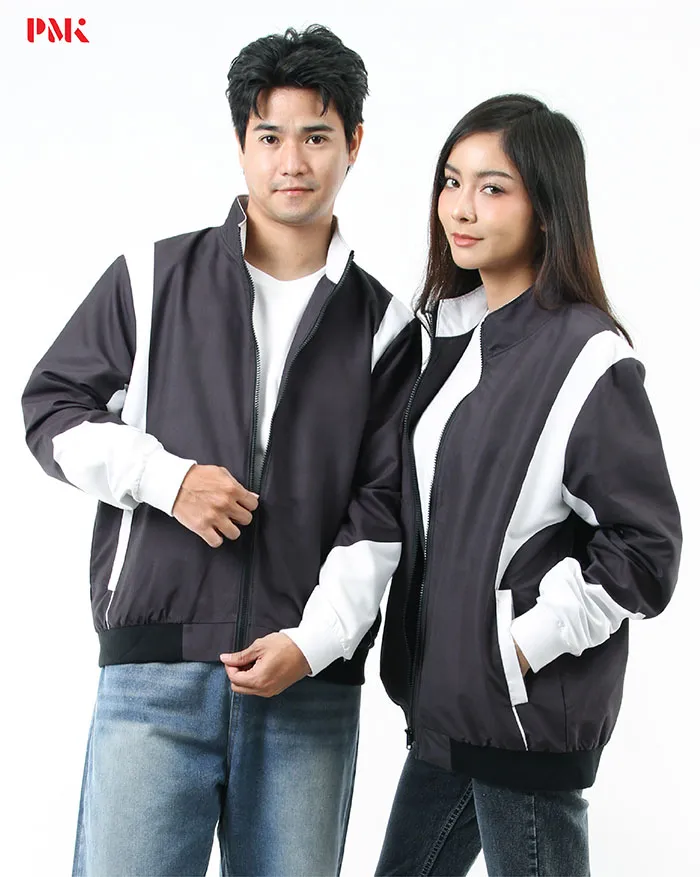 แจ็คเก็ตผ้าไมโครพีชตัดต่อพิมพ์ลาย สีดำ-ขาว