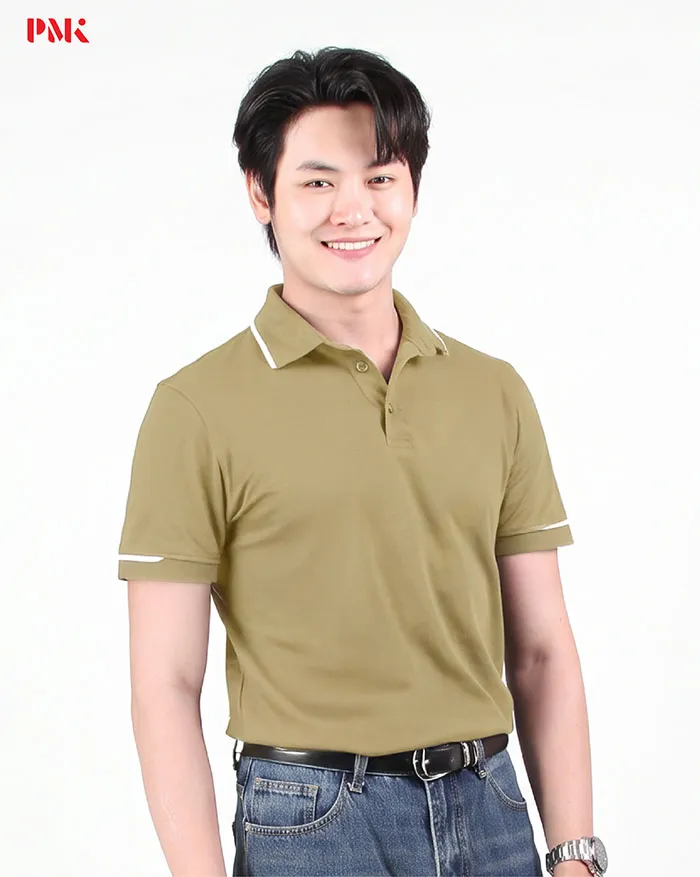 เสื้อโปโล Cotton Hybrid Pique สีกากี - Image 4
