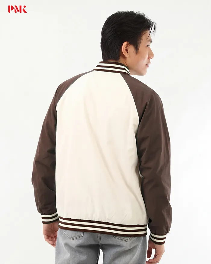 แจ็คเก็ต Baseball Premium สีครีมตัดต่อน้ำตาล - Image 4