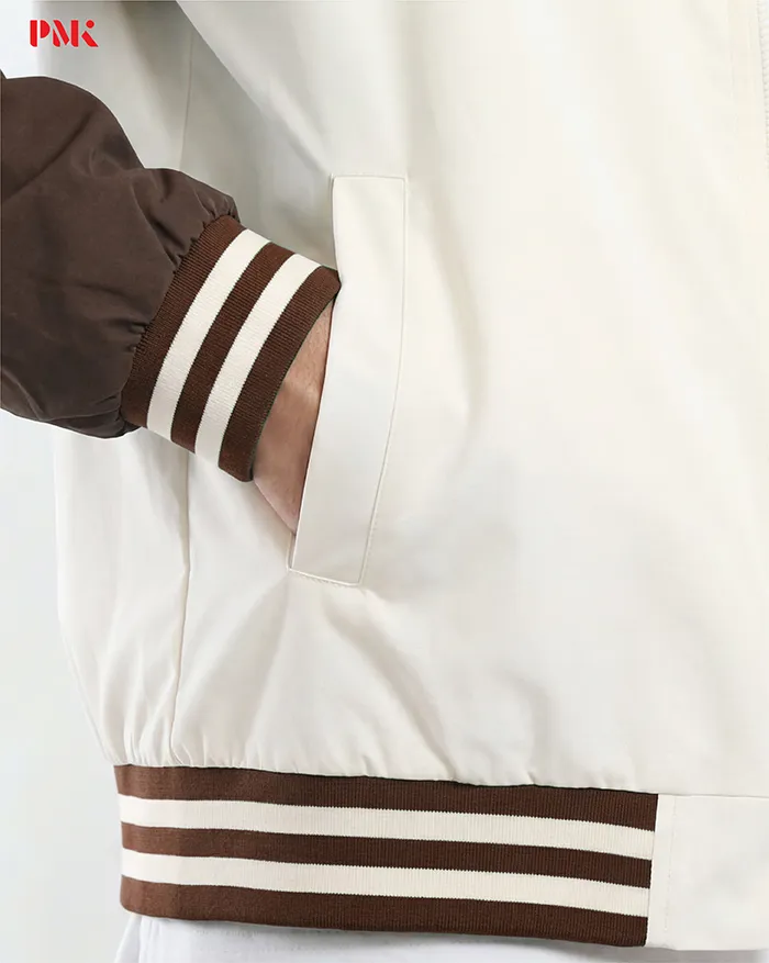แจ็คเก็ต Baseball Premium สีครีมตัดต่อน้ำตาล - Image 6